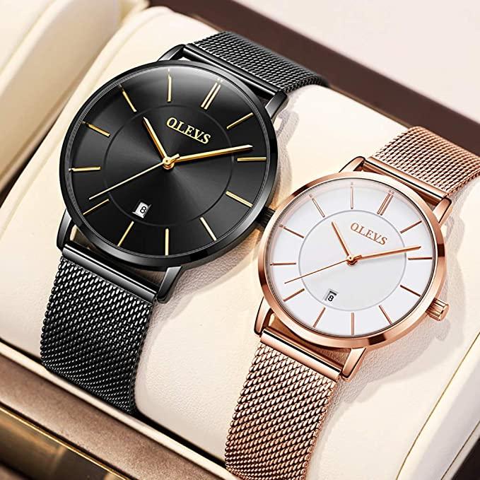 OLEVS Couples Watches for Men Women Ultra Thin Quartz Analog Stainless Steel His and Hers Watches