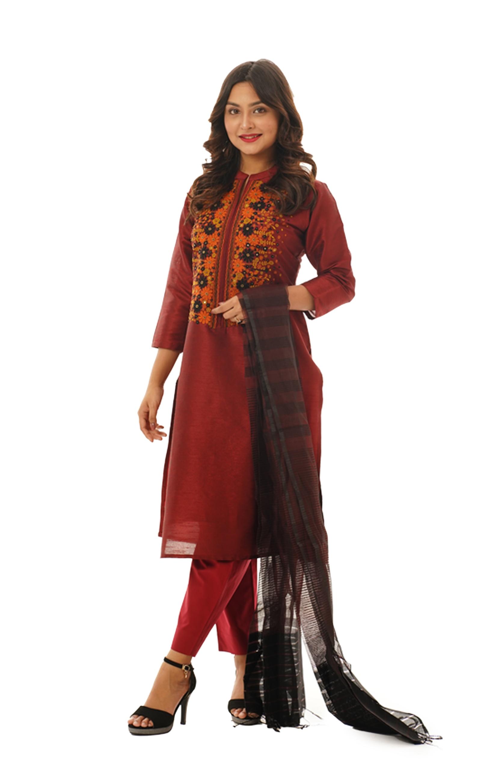 Maroon Ladies Three Pieces