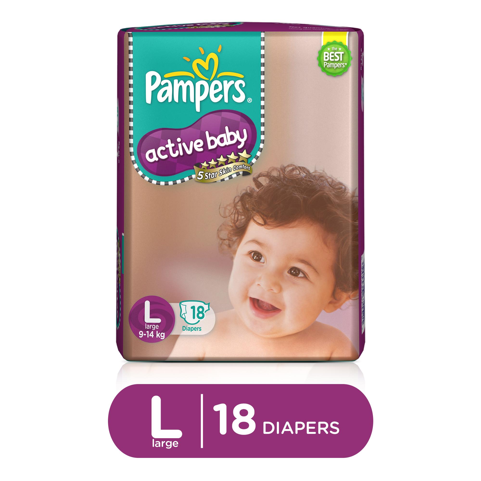 Pampers Active Baby Large Size Tapes Diapers (18 Count) LG 18 Pampers Active Baby Large Size Tapes Diapers (18 Count) LG 18