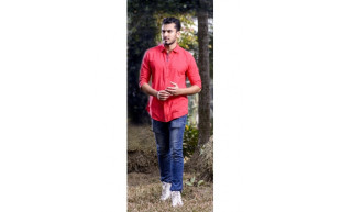 Red Long Sleeve Casual Shirt for Men
