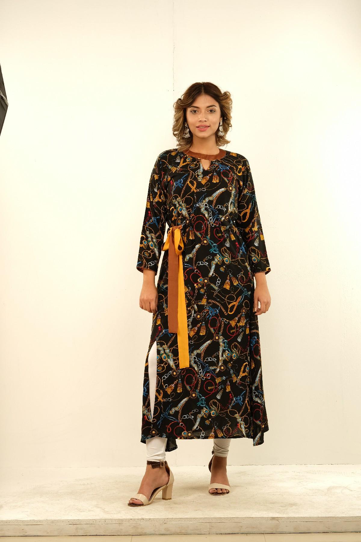 BLACK PRINTED GOWN