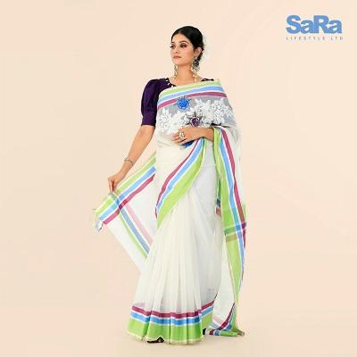SaRa Ladies Sharee (SSWES1-White)